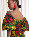 DEJI African print smocked body maxi dress