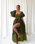 OGE Smocked Puffy Sleeve African print maxi dress