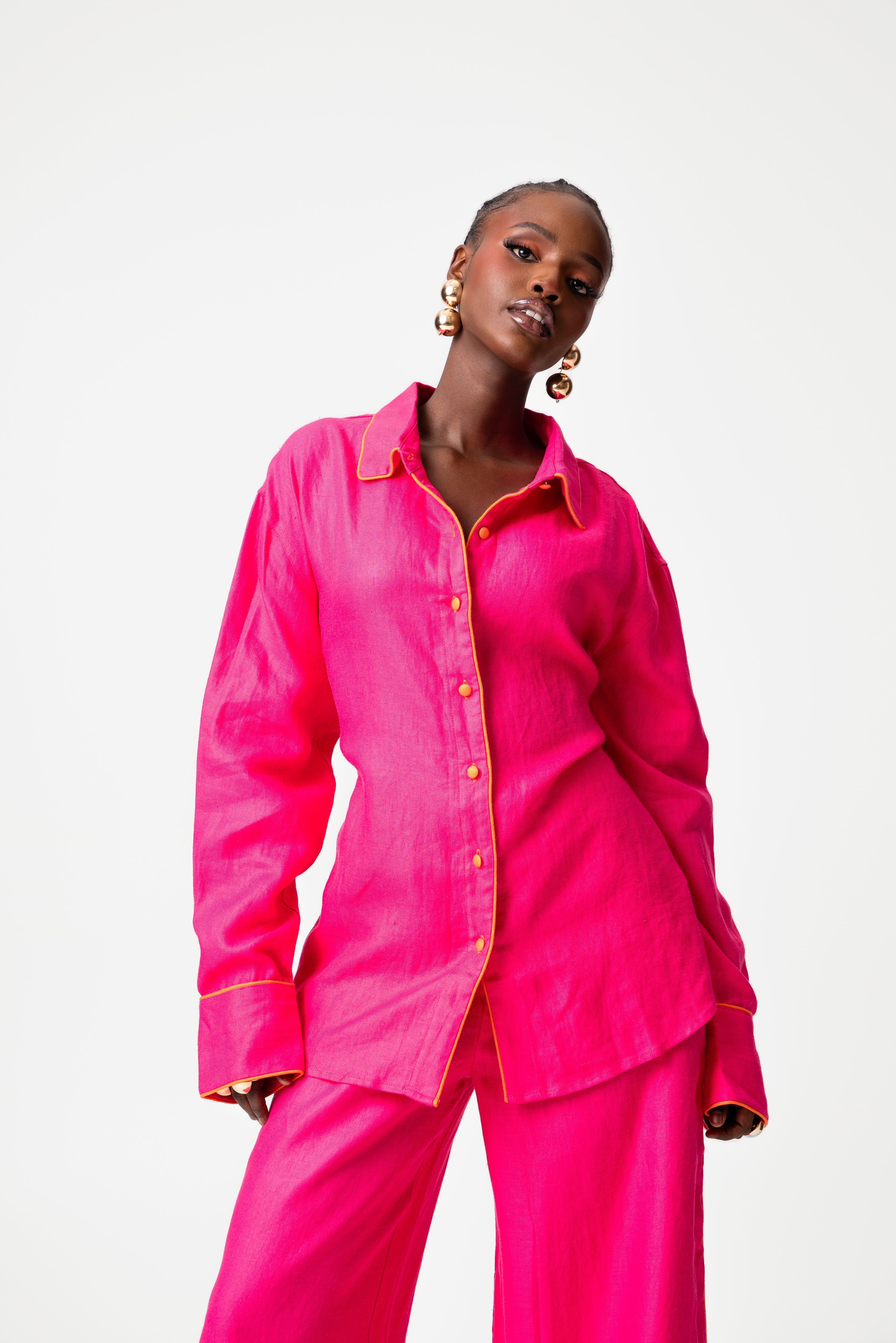 Linen NIKKI Button up Shirt in Pink – OFUURE
