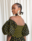 OGE Smocked Puffy Sleeve African print maxi dress