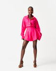 Linen LILY Wide Leg Shorts in Pink