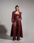 ONO Faux Leather Corset Top in Burgundy