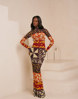 ANU BURGUNDY LONG SLEEVE MAXI MESH DRESS