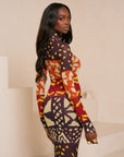 ANU BURGUNDY LONG SLEEVE MAXI MESH DRESS