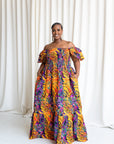 LISA Smocked Ruffle Sleeve African print maxi dress