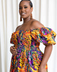 LISA Smocked Ruffle Sleeve African print maxi dress