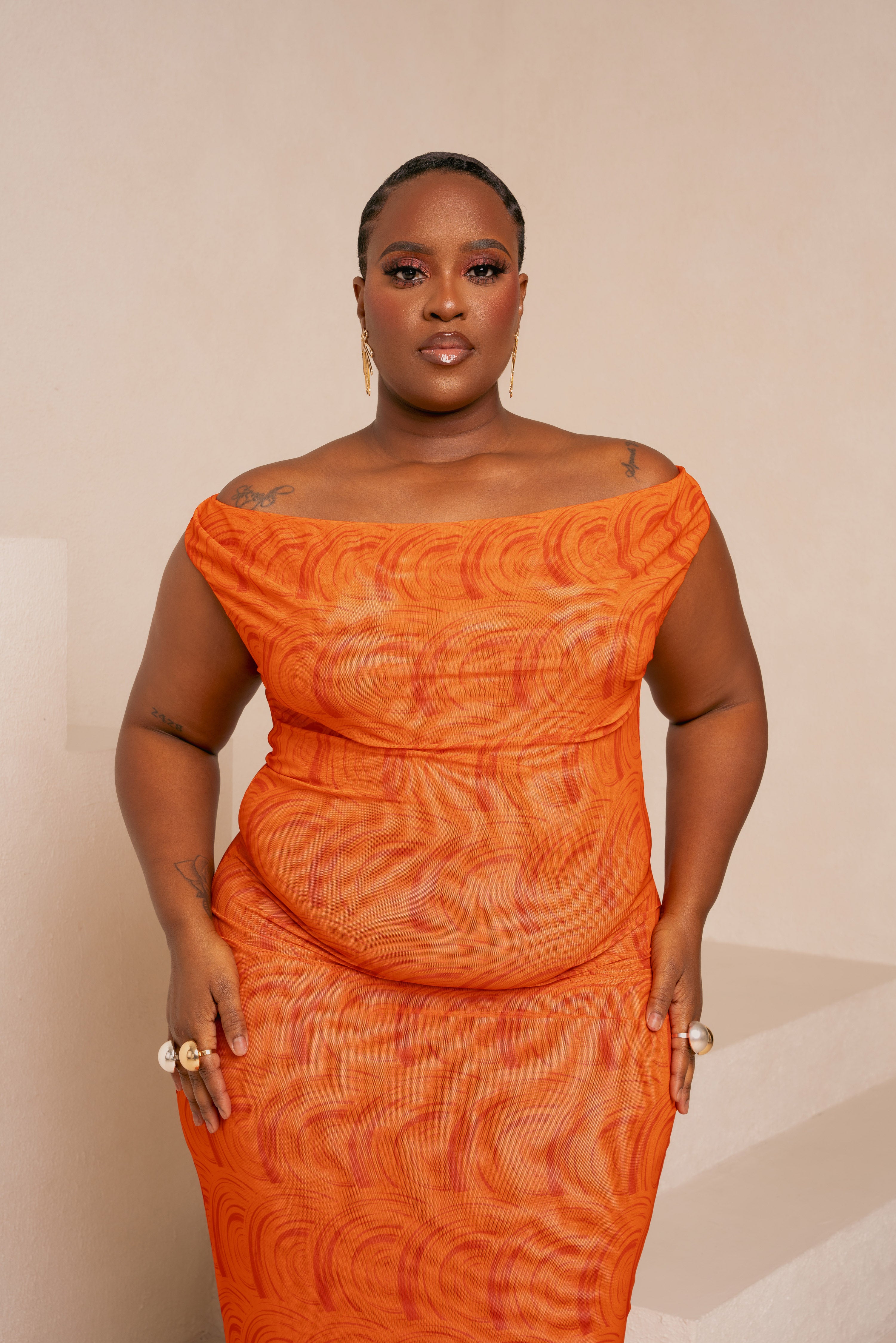 orange plus size dress IZA ORANGE COWL MAXI DRESS – OFUURE