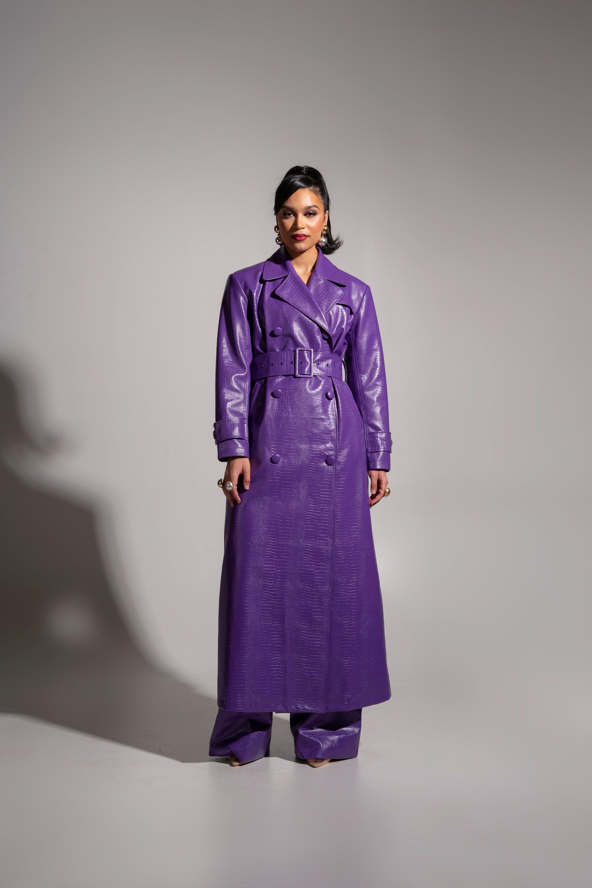 ONO Faux Leather Trench jacket in Purple