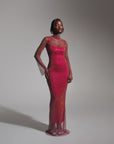 SASHA Rhinestone Maxi Dress in Burgundy