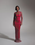 SASHA Rhinestone Maxi Dress in Burgundy