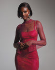 SASHA Rhinestone Maxi Dress in Burgundy