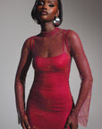 SASHA Rhinestone Maxi Dress in Burgundy