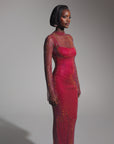 SASHA Rhinestone Maxi Dress in Burgundy