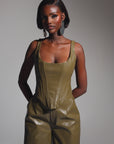 ONO Faux Leather Corset Top in Olive