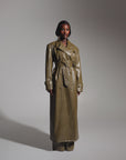 ONO Faux Leather Trench jacket in Olive