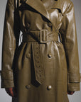 ONO Faux Leather Trench jacket in Olive