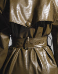 ONO Faux Leather Trench jacket in Olive