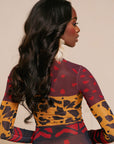 ANU RED LONG SLEEVE MAXI MESH DRESS