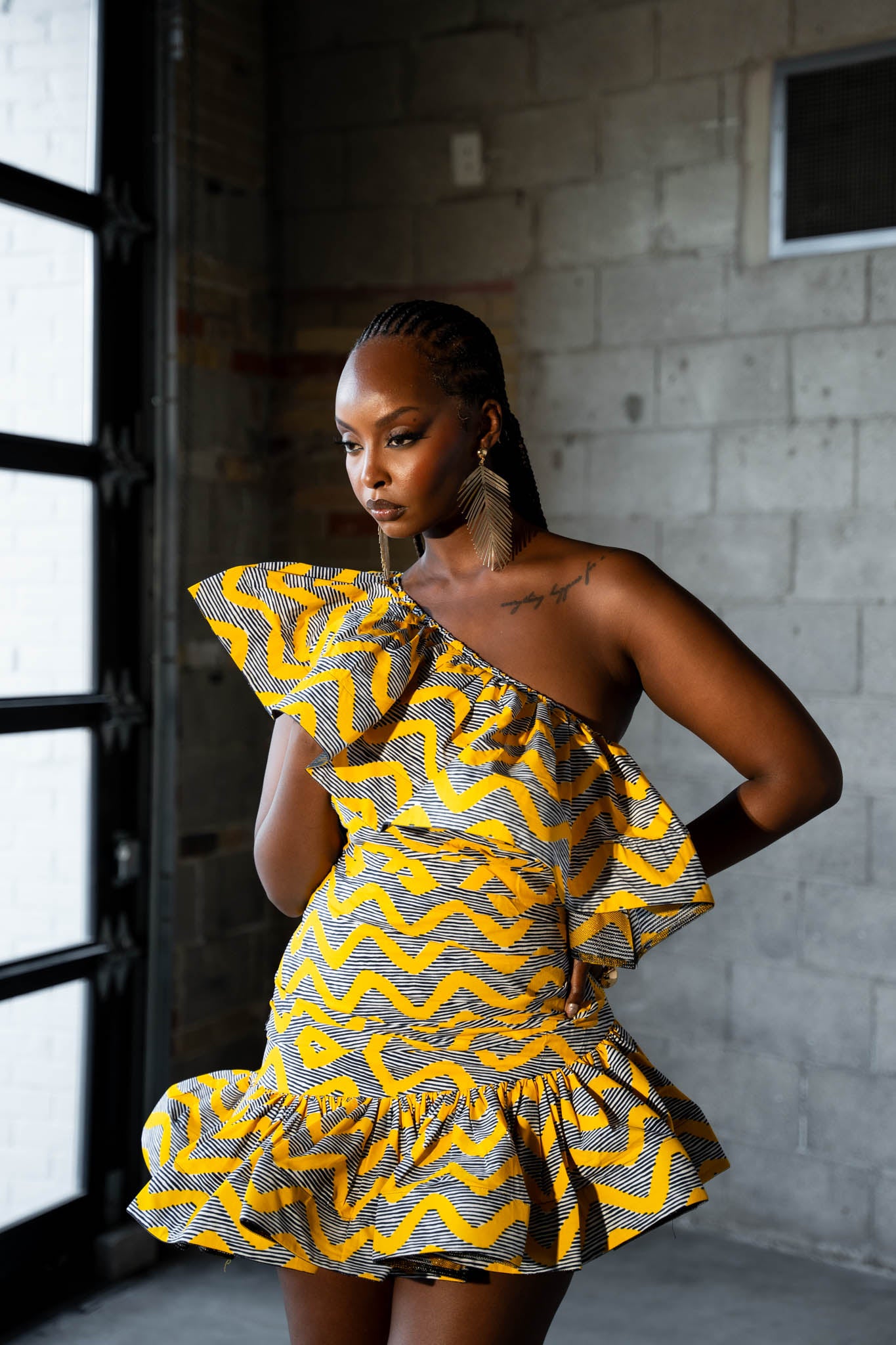 LILY African Print One Sleeve Ruffle Mini Dress OFUURE LILY African Print One Sleeve Ruffle Mini Dress OFUURE