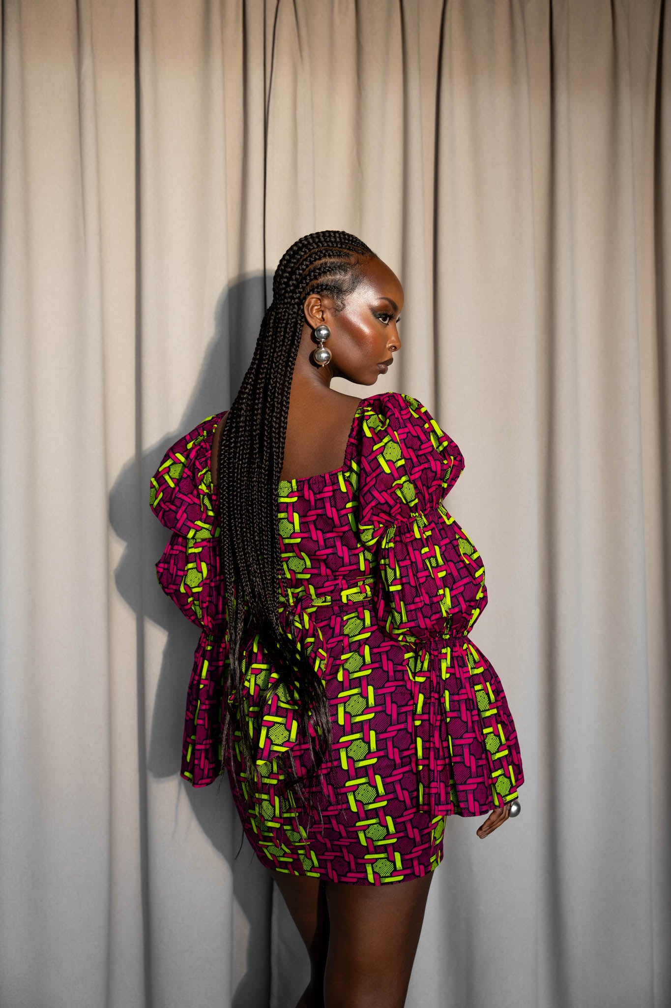 WUNMI African Print Off-shoulder Puffy Sleeve Mini Dress – OFUURE