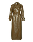 ONO Faux Leather Trench jacket in Olive