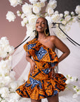 ZEZE African Print One Sleeve Ruffle Mini Dress