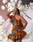 ZEZE African Print One Sleeve Ruffle Mini Dress