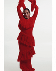 IGHO Sequin Fringe Maxi Dress in RED