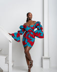 NKECHI African Print Off-shoulder Puffy Sleeve Mini Dress