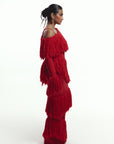 IGHO Sequin Fringe Maxi Dress in RED