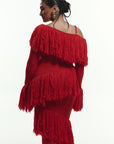 IGHO Sequin Fringe Maxi Dress in RED
