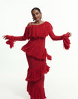 IGHO Sequin Fringe Maxi Dress in RED
