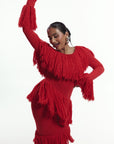 IGHO Sequin Fringe Maxi Dress in RED