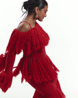 IGHO Sequin Fringe Maxi Dress in RED