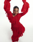 IGHO Sequin Fringe Maxi Dress in RED