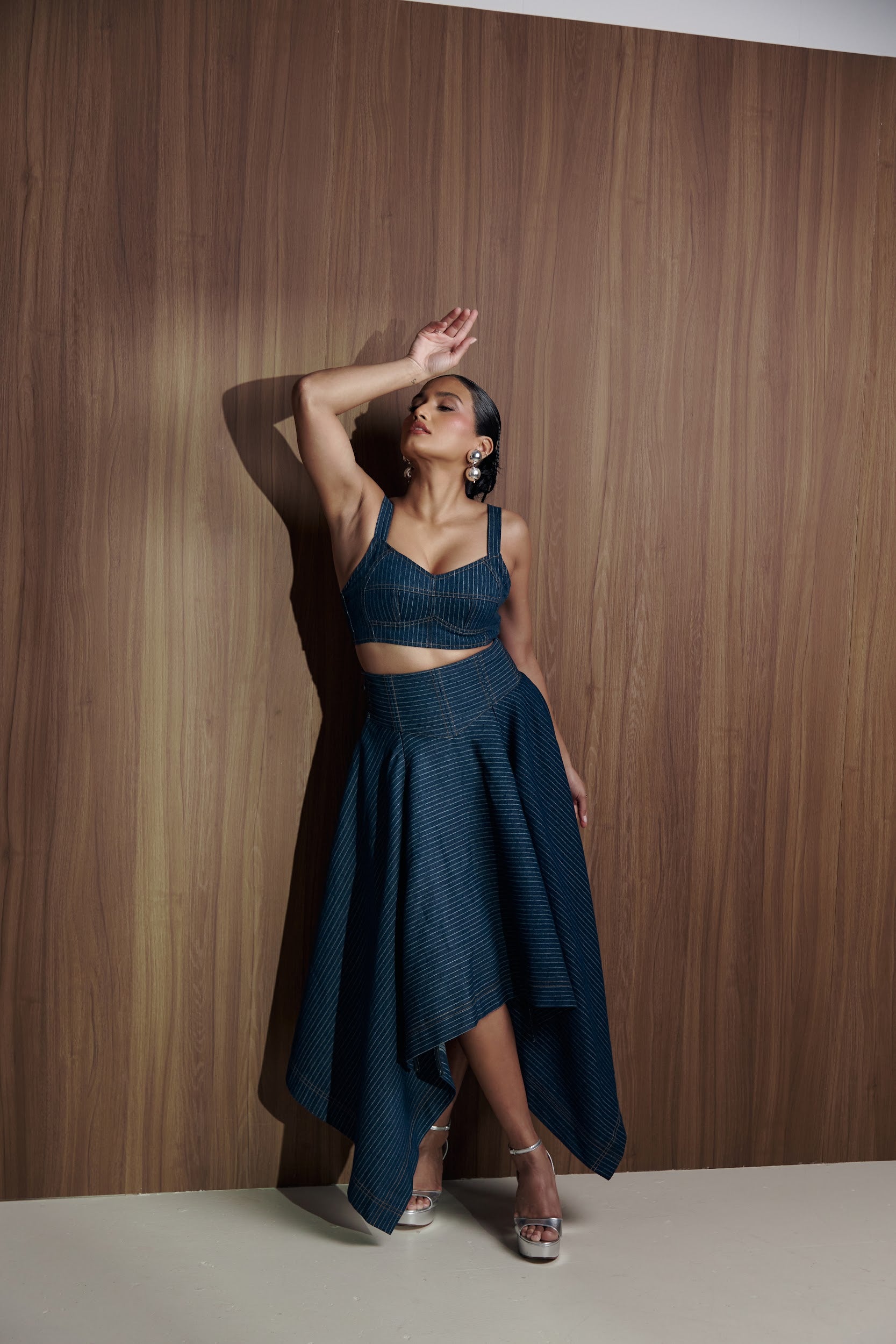 Denim Pinstripe ABI Corset Handkerchief Skirt – OFUURE