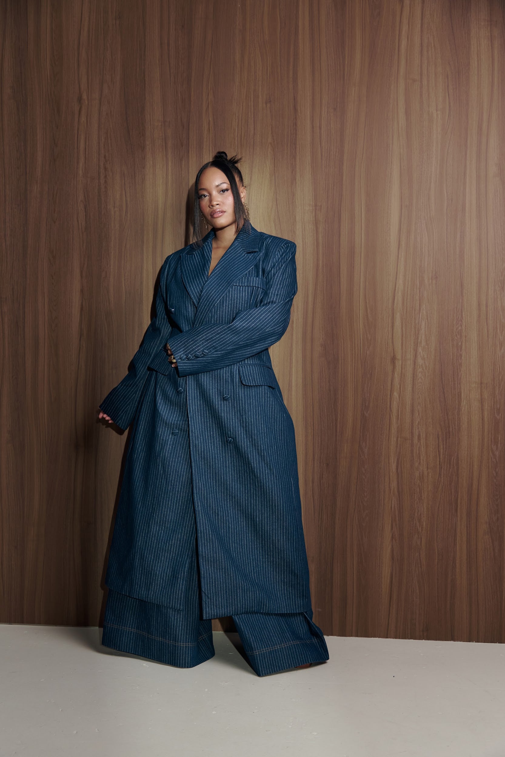 Denim Pinstripe EDEN Long jacket – OFUURE