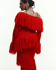 IGHO Sequin Fringe Maxi Dress in RED