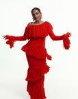 IGHO Sequin Fringe Maxi Dress in RED