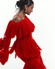 IGHO Sequin Fringe Maxi Dress in RED