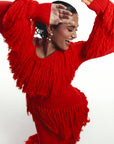 IGHO Sequin Fringe Maxi Dress in RED