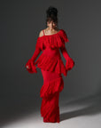 IGHO Sequin Fringe Maxi Dress in RED