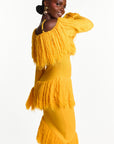 IGHO Sequin Fringe Midi Dress in YELLOW