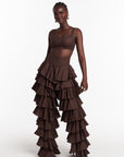 DARIA Ruffle Pants in BROWN
