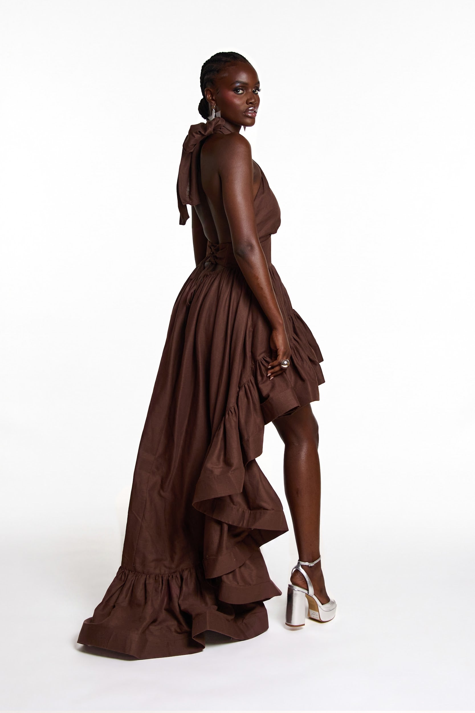 AMA Hi-low Dress in BROWN – OFUURE