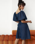 Denim Pinstripe SKYE Puffy Sleeve Crop Top