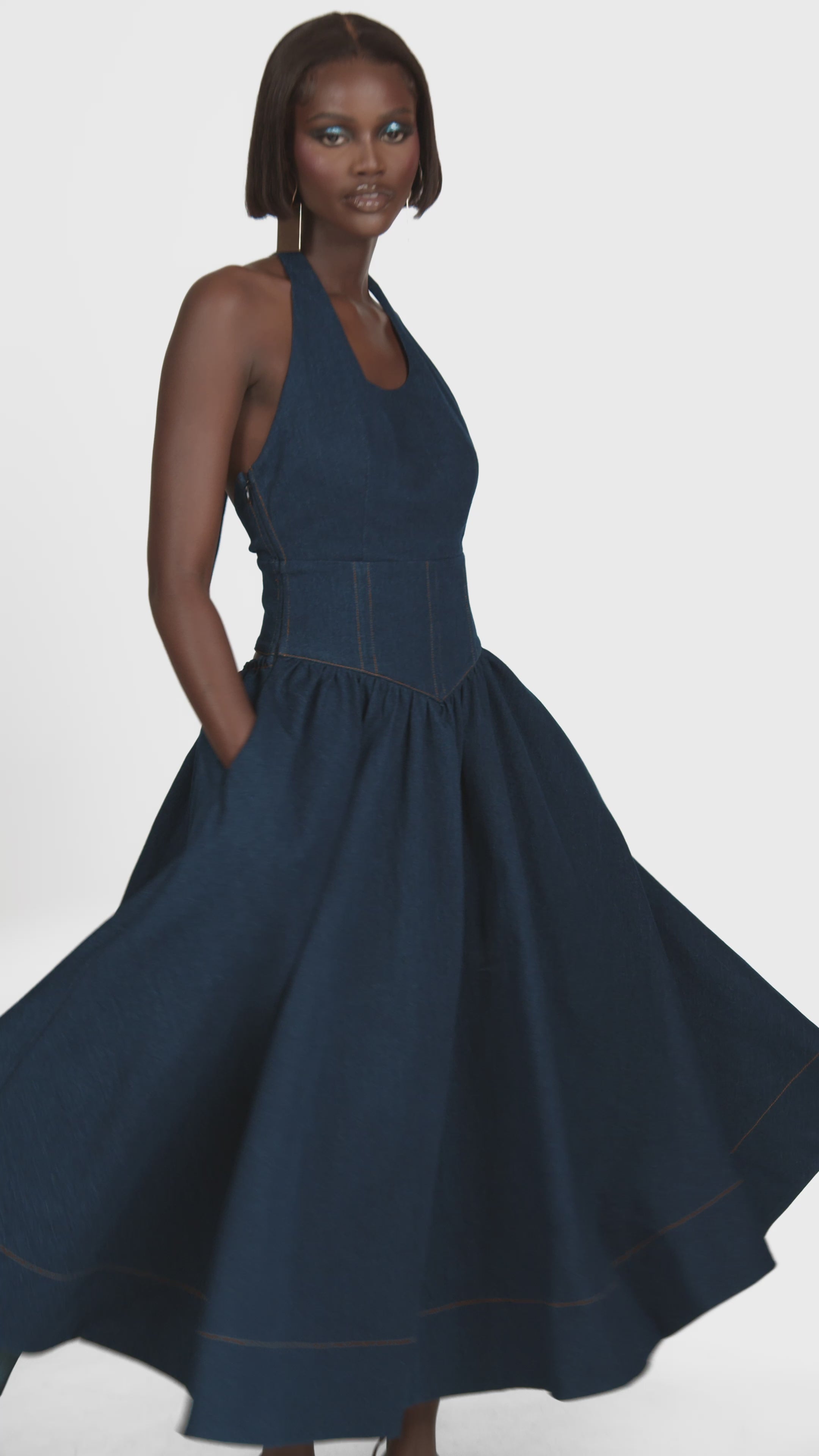 ofuure denim dress Denim Pinstripe EMMA Maxi Dress  OFUURE