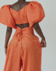 Linen KIARA Wide Leg Pants in Orange