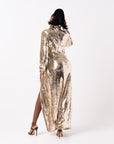 GOLD Sequin Wrap Dress