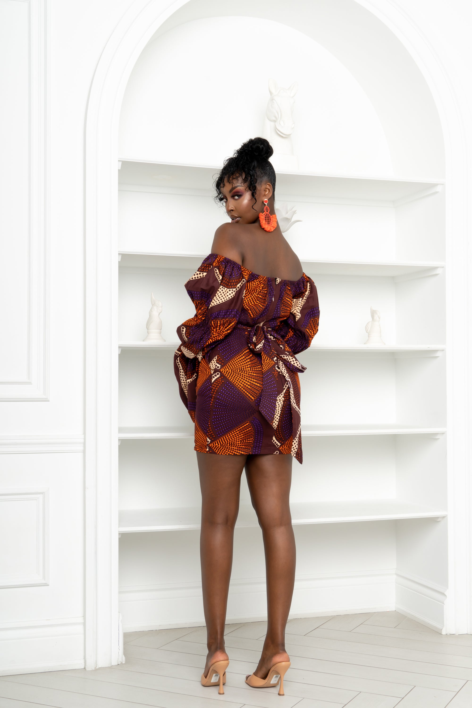 DORA African Print Off-shoulder Puffy Sleeve Mini Dress